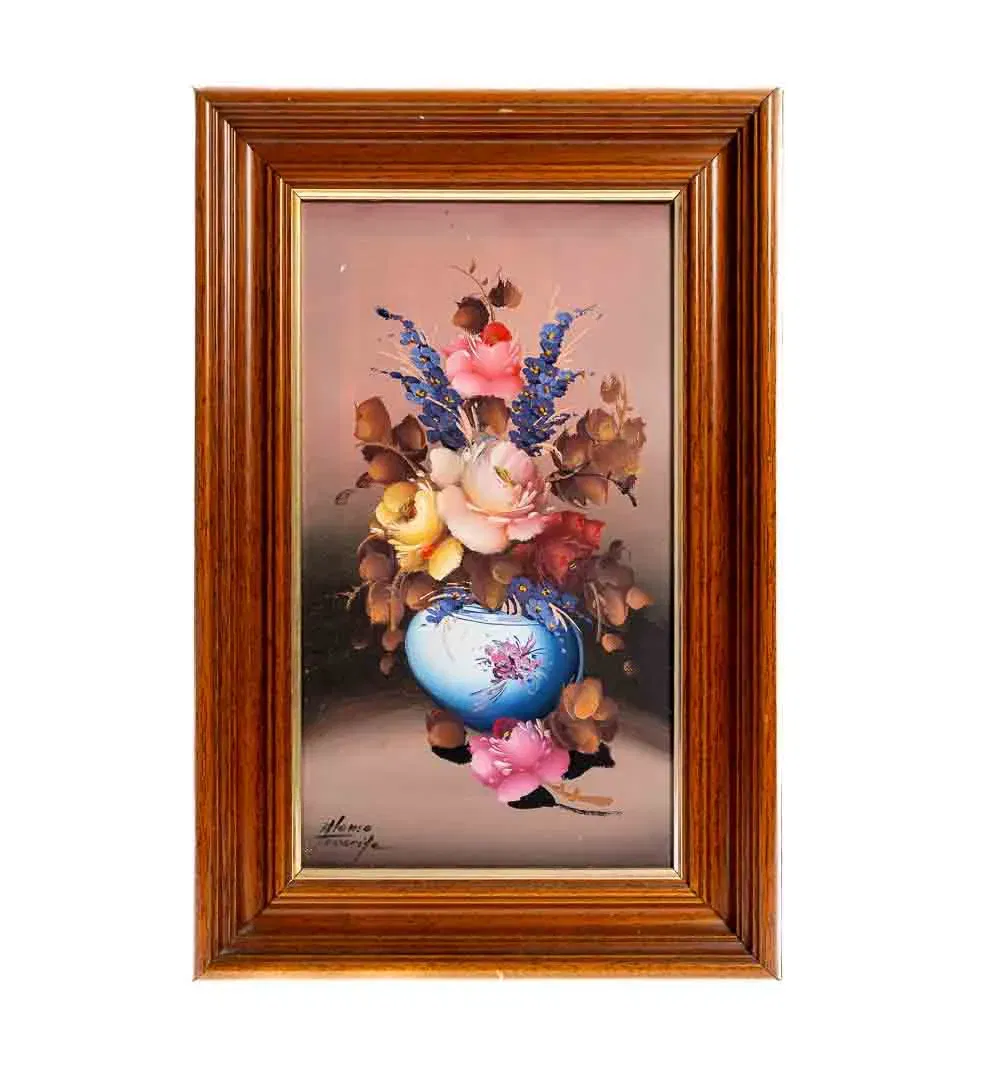 Bild Alfonso Tenerife Blumenstillleben im Holzrahmen, signiert, Vintage Wandbild - Bild 1