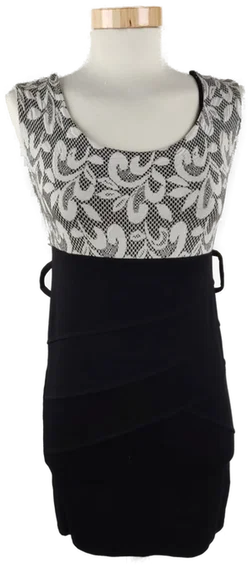 Damen Minikleid Schwarz, ärmellos mit gemustertem Oberteil (ohne Gürtel), Gr. M - Bild 1