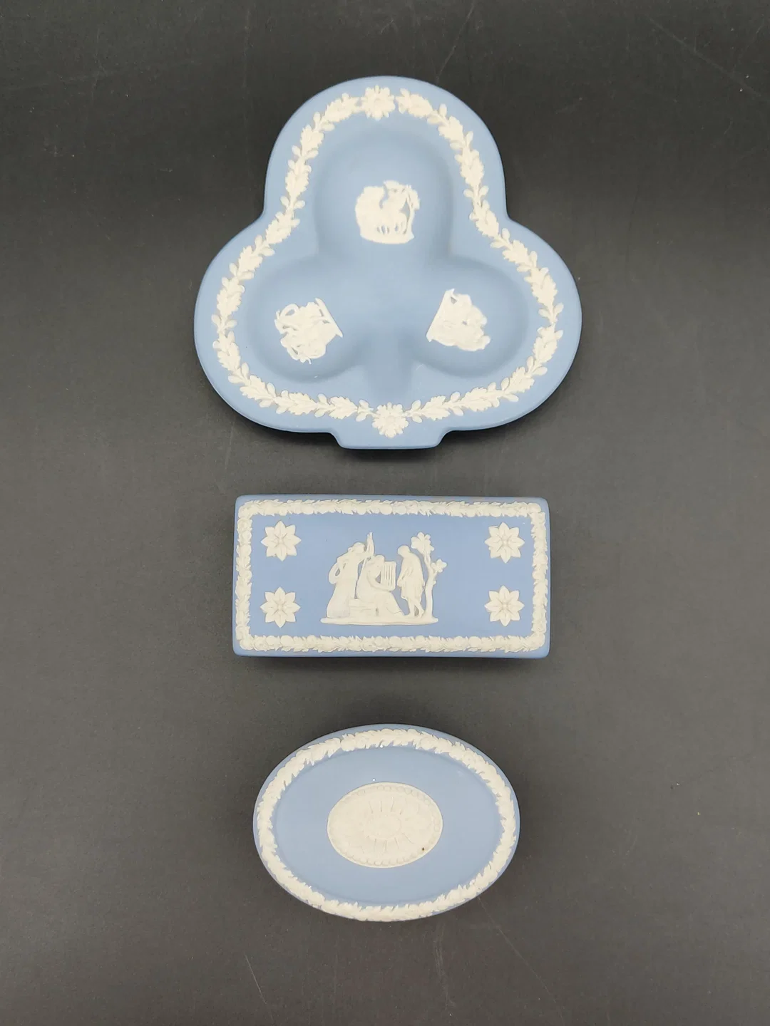 3er Set - Vintage Wedgwood Jasperware Schmuckdosen - blau/weiß – Bild 3