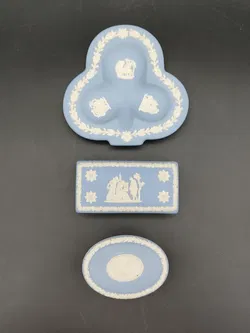 3er Set - Vintage Wedgwood Jasperware Schmuckdosen - blau/weiß - Bild 3
