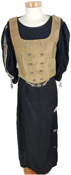 Trachtenkleid 3tlg., schwarz/braun mit Dekor, Größe S - Bild 1