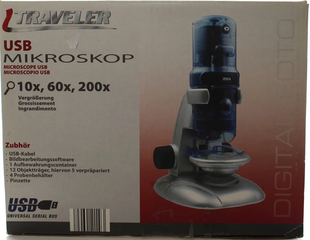 Traveler USB Mikroskop – 10x/60x/200x Vergrößerung, inkl. Zubehör & Software, ungeöffnet – Bild 2