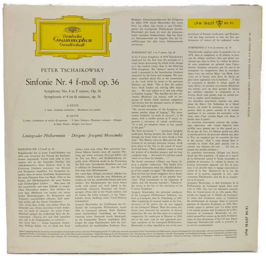 Vinyl LP - Peter Tschaikowsky, Mrawinskij - Sinfonie Nr. 4 f-moll op. 36  – Bild 2