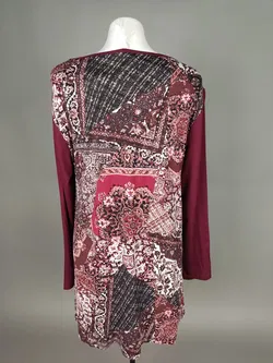 Damen Langarmshirt weinrot gemustert - XL / 42 - Bild 3