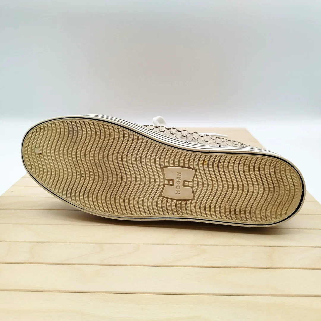 Hogan High-Top Sneaker, Schuppenoptik, Gr. 39,5, beige/gold, Leder – Bild 7