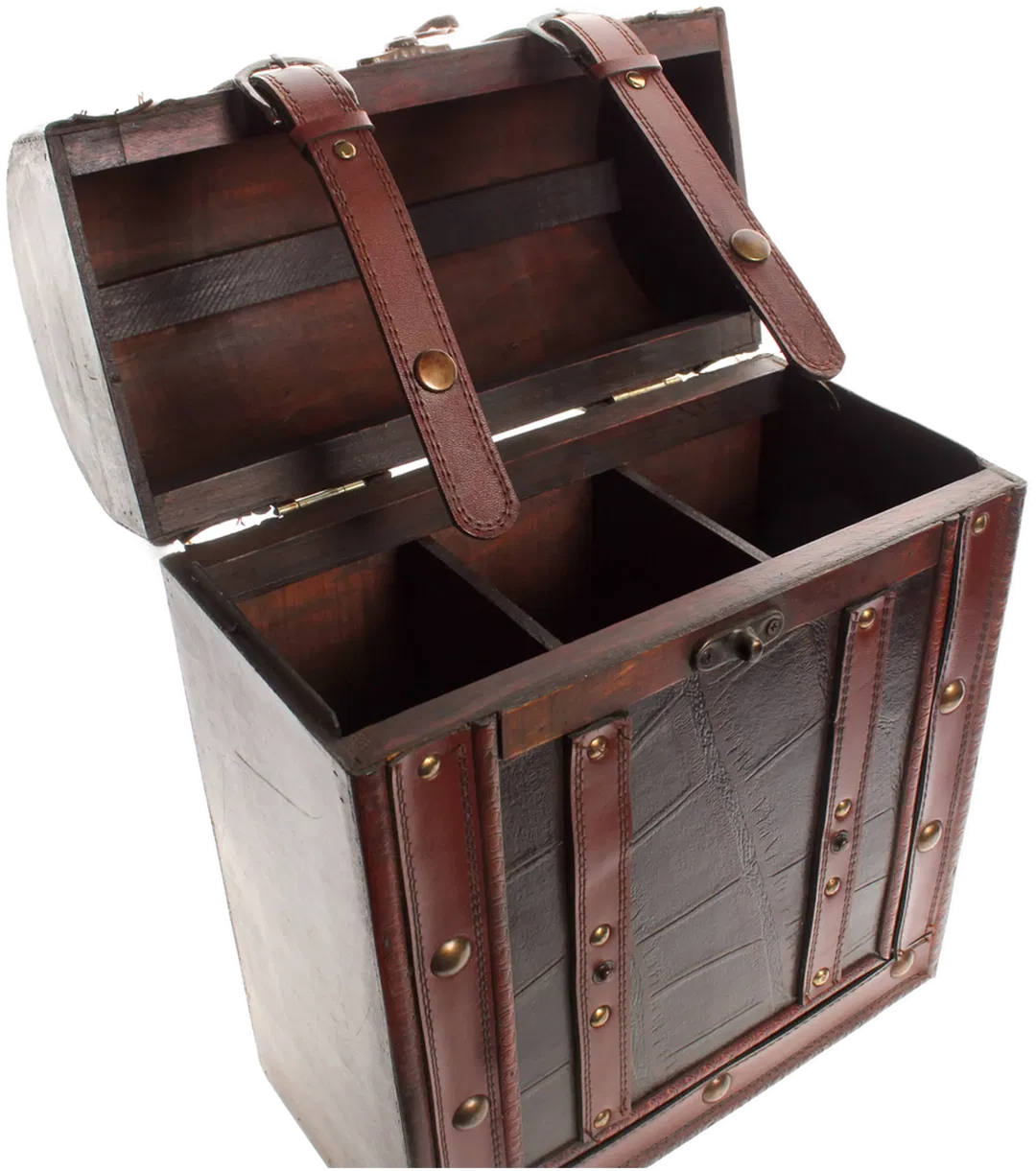 Vintage Holz Schatztruhe – Weinkiste aus Holz – Weinverpackung für 3 Flaschen – Deko Truhe - Bild 1
