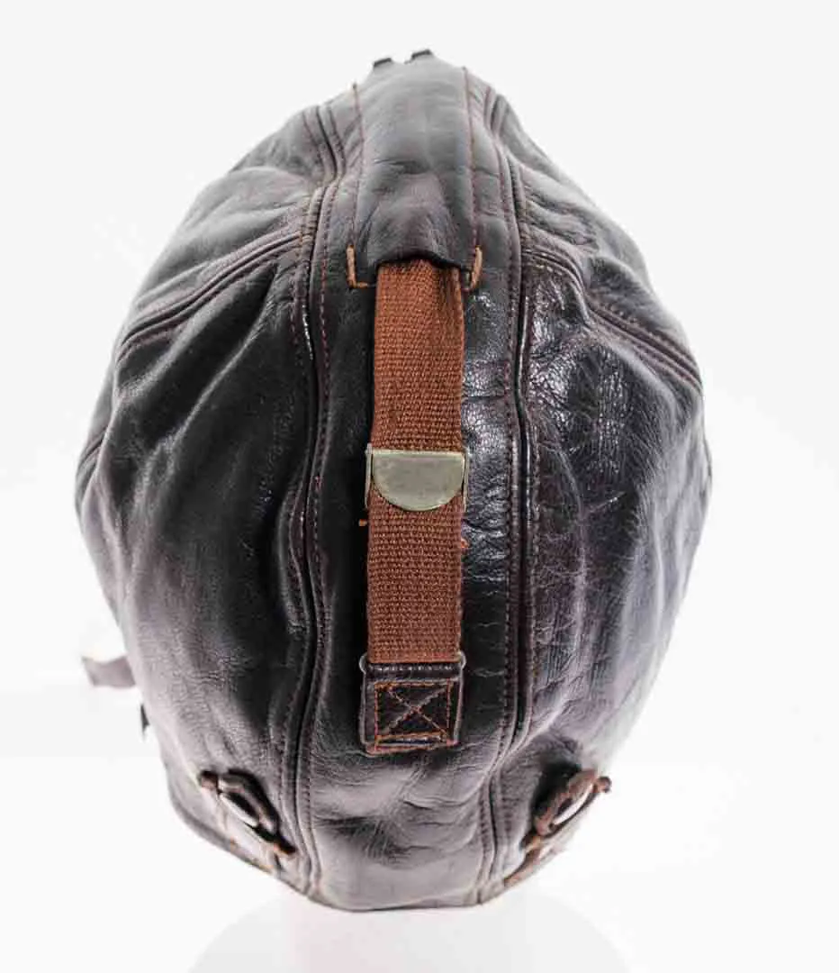Pilotenmütze Antike Oldtimer Fliegerhaube aus Leder und Wolle in dunkelbraun – Bild 5