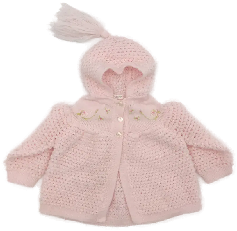 Vintage Baby Strickjacke mit Kapuze, hellrosa - Bild 1
