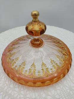 Glas Bowle-Gefäß mit Unterteller mit Golddekor | Festlicher Blickfang - Bild 3