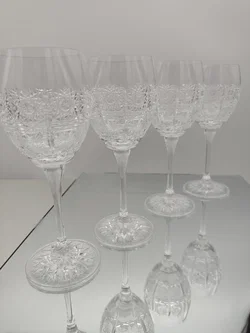 Kristall-Weingläser 4er-Set mit Schliffmuster | Tschechischer Vintage-Schatz – Vorschau 3