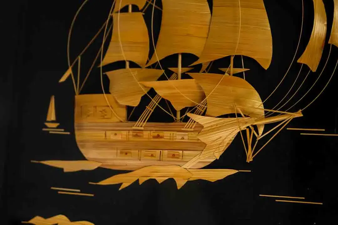 Vintage Strohbild „Fregatt Pallada“ | sowjetisches Wandbild | Handarbeit aus Stroh | maritimes Motiv | UdSSR 1986 - Bild 4