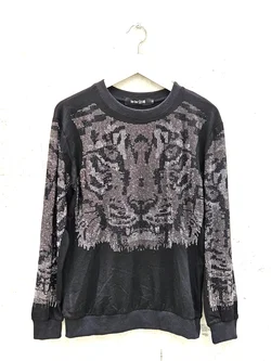 Damen Pulli mit Tigerkopf, schwarz - Gr. L
