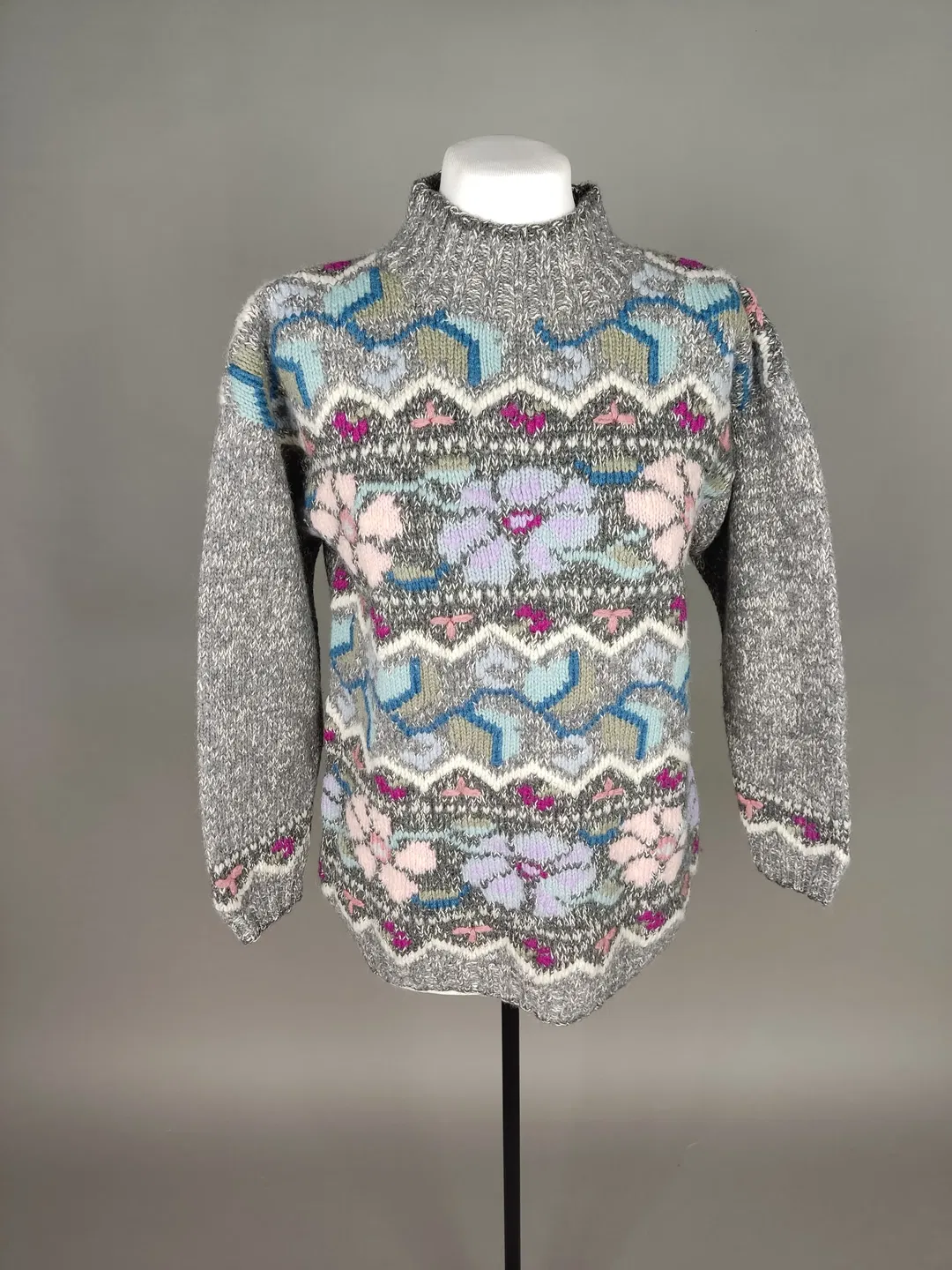 Peter Hahn Damen Wollpullover grau/bunt - L / 40 - Bild 4