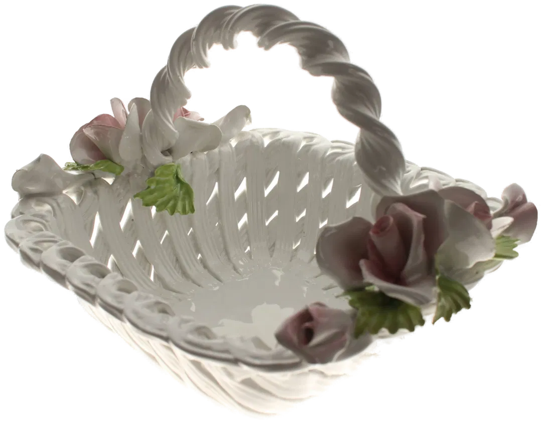 Porzellan Blumenkorb mit Rosen | Handarbeit | Made in Italy | ca. 30 x 27 cm - Bild 1