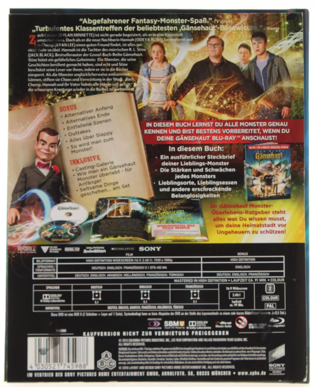 Blu Ray "Gänsehaut" (2015) + DVD – Monster-Überlebens-Ratgeber – Jack Black – Bild 2