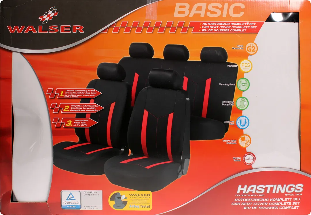 Walser Autositzbezug Komplett-Set „Hastings“ – Schwarz/Rot – Basic Serie, Art. 11809 - Bild 1