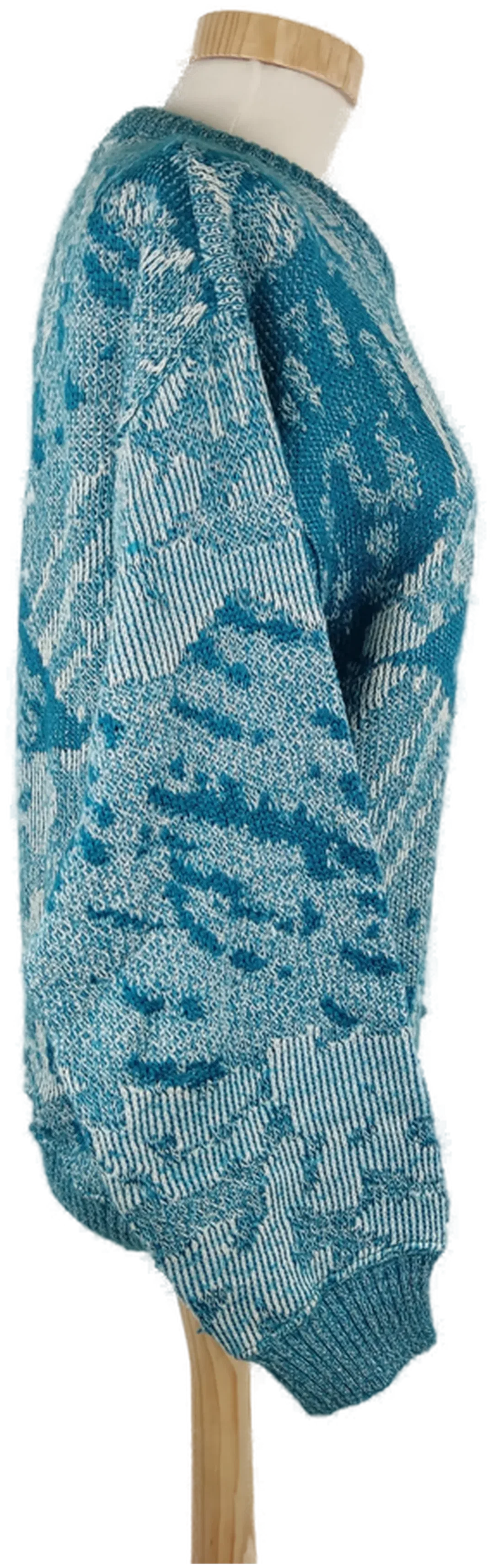 Pullover "New Fast", langarm mit Rundhalsausschnitt, gestrickt, türkis/weiß gemustert, Gr.öße 48-50 – Bild 2