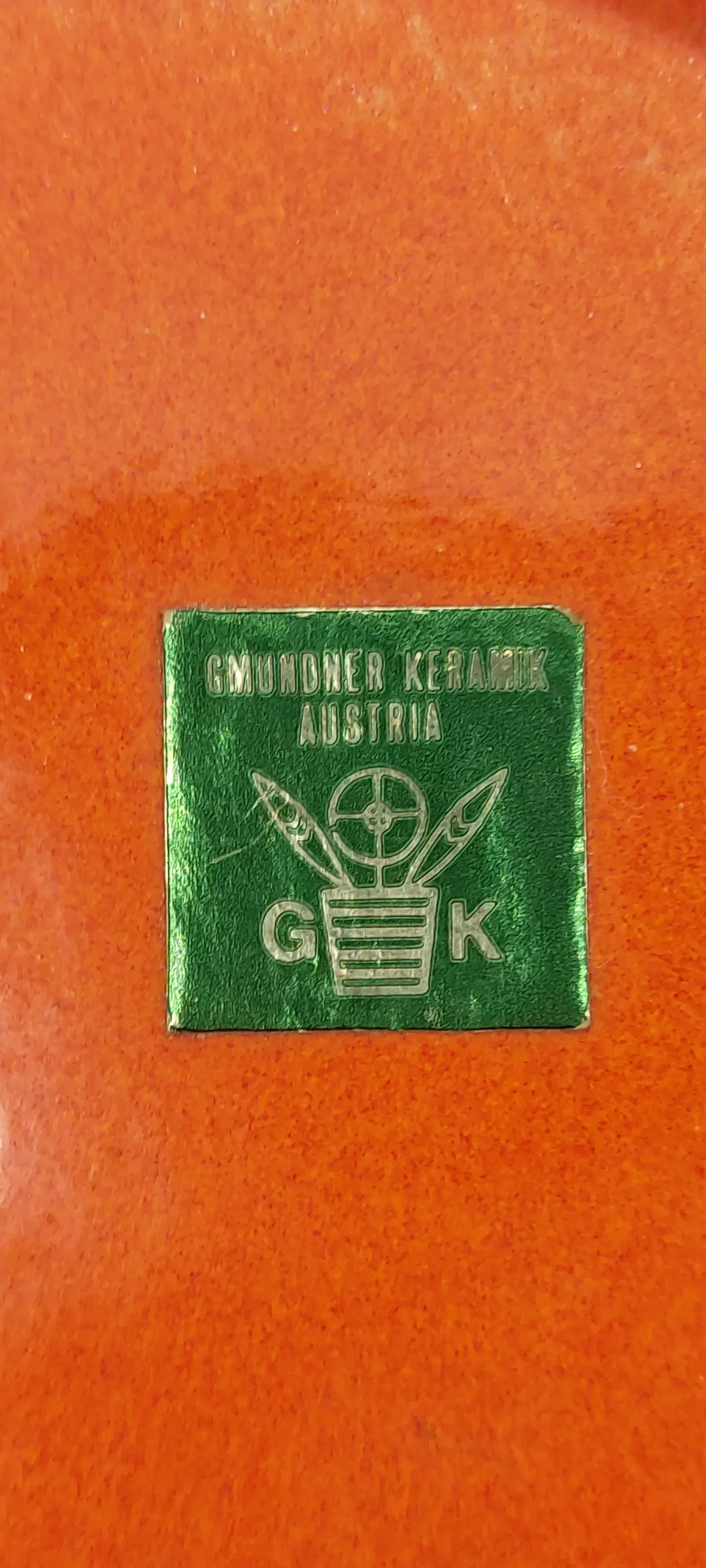 Gmundner Keramik Vase – Höhe ca. 27 cm, orange glasiert, gemarkt Gmunden Austria – Bild 4