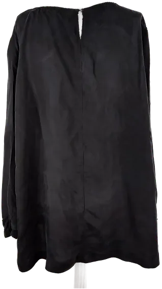 Bluse 'Canda", langarm mit Rundhalsausschnitt und kleinem Knopf, schwarz, Größe 50 – Bild 3