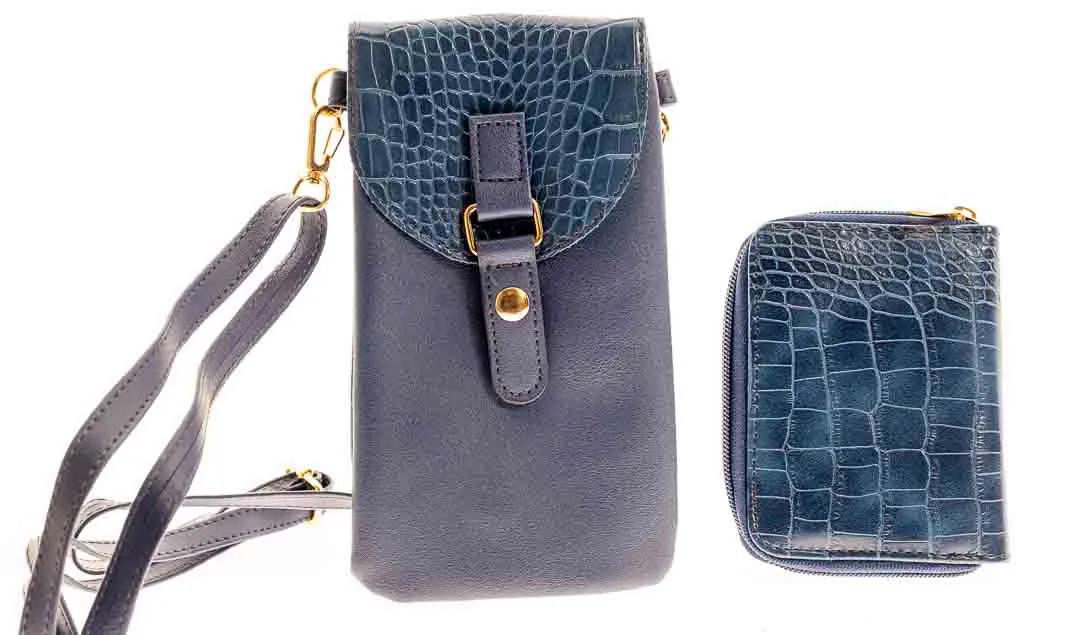 Damenrucksack mit Smartphonetasche und Geldbörse in dunkelblau – Bild 2