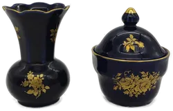 Keksdose & Deko-Vase, blau-gold, 2-teilig - Bild 1