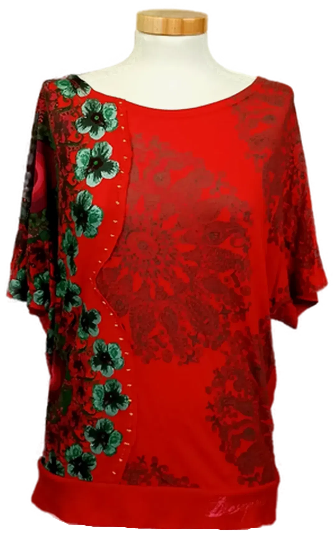 Desigual Damen T-Shirt rot/grün gemustert Gr. M - Bild 1