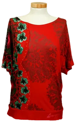 Desigual Damen T-Shirt rot/grün gemustert Gr. M - Bild 1