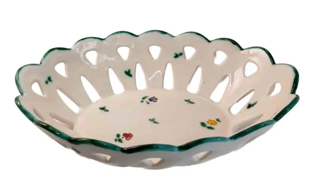 Gmundner Keramik Obstschale Durchbruch Streublume Grünrand 25,5x19 cm - Bild 4
