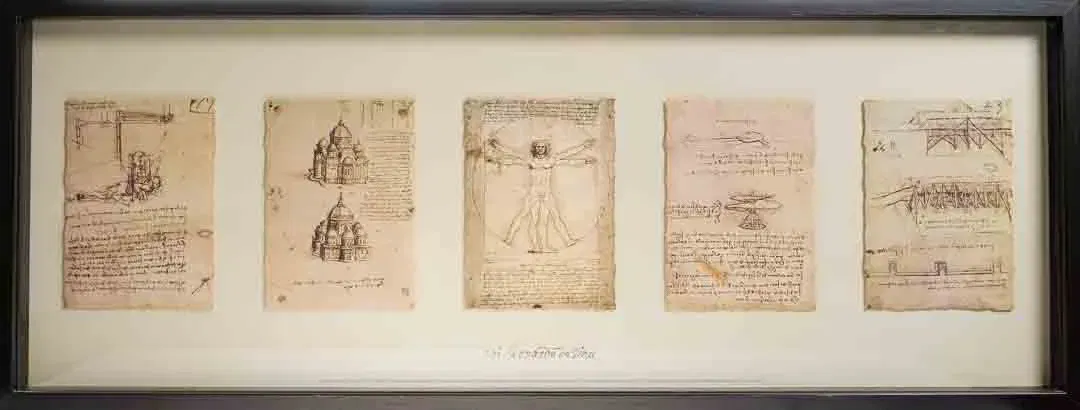 Vintage IKEA Bild mit 5 Leonardo-da-Vinci Faksimiles, 105×40 cm - Bild 4