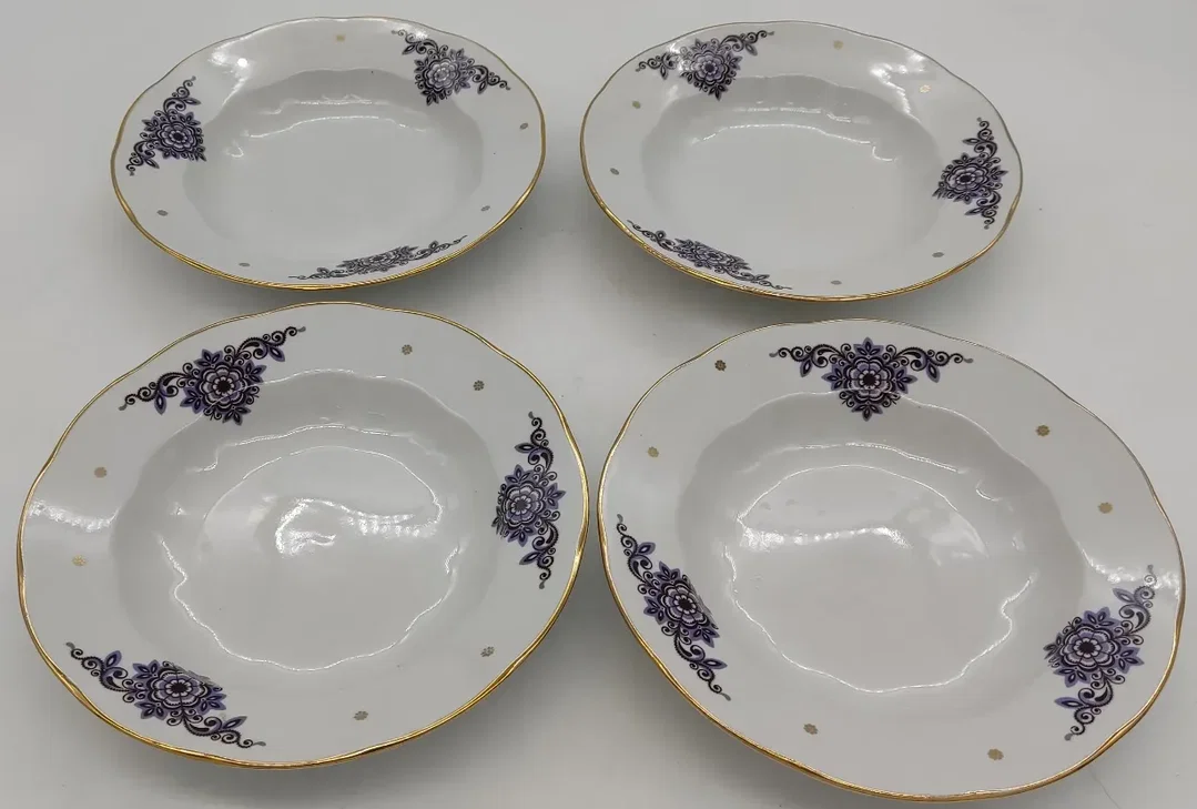 Riga Porzellan/Keramikmanufaktur RPR 4 Suppenteller mit Muster und Goldrand – Bild 2