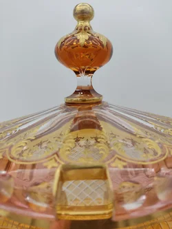 Glas Bowle-Gefäß mit Unterteller mit Golddekor | Festlicher Blickfang - Bild 5