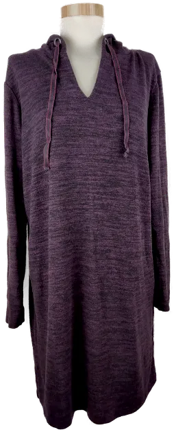 Pullover "Shift Dress Yessica", langarm mit V-Auschnitt und Kapuze, violett/schwarz meliert, Größe M – Bild 1