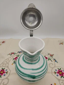 Gmundner Keramik Krug mit Zinndeckel "Grün geflammt" Vintage 50er/60er NEUWERTIG! Höhe 25cm – Vorschau 5
