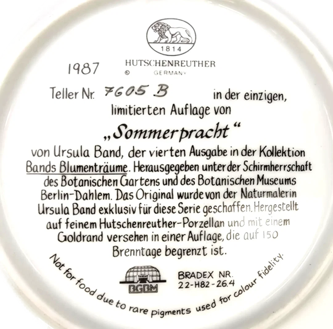 Hutschenreuther Sammelteller 1987 - „Sommerpracht“ von Ursula Band (Teller 7605 B) – Bild 3