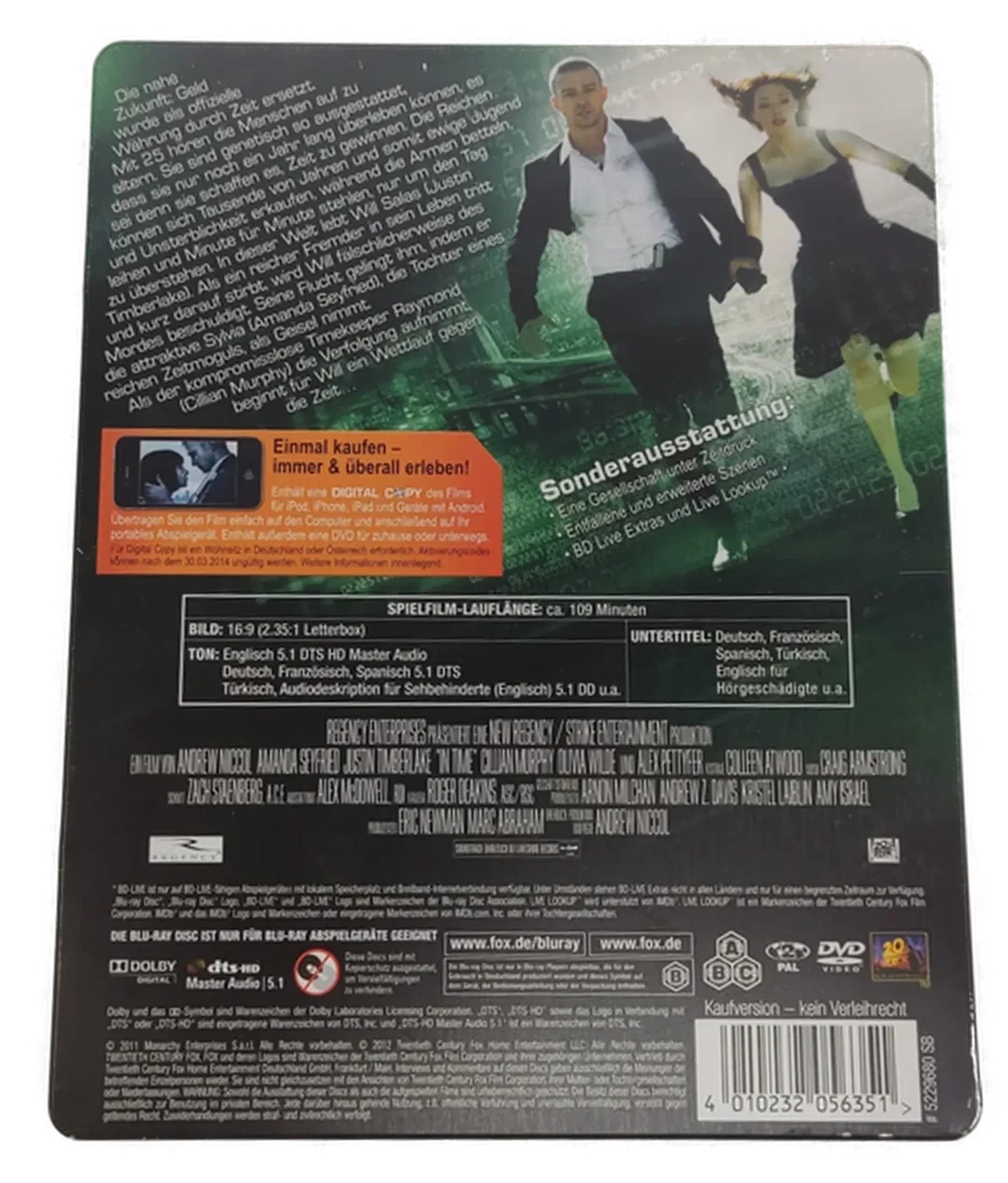Blu-ray 1 Disc 1 DVD-ROM  "In Time" Deine Zeit läuft ab Steelbox – Bild 3