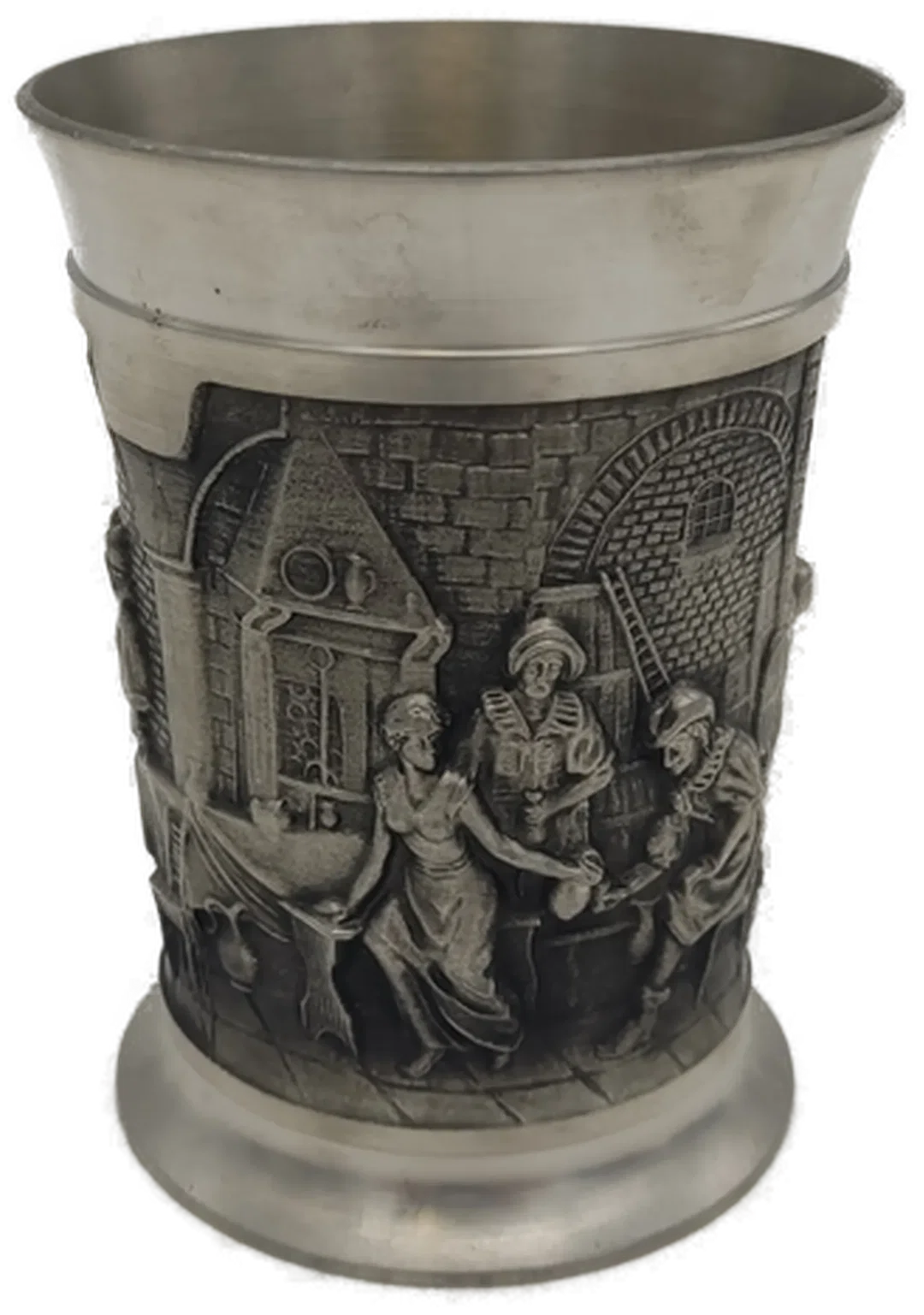 Zinnbecher Set mit Relief, 4 Stück, ca. 9–10 cm – Bild 2