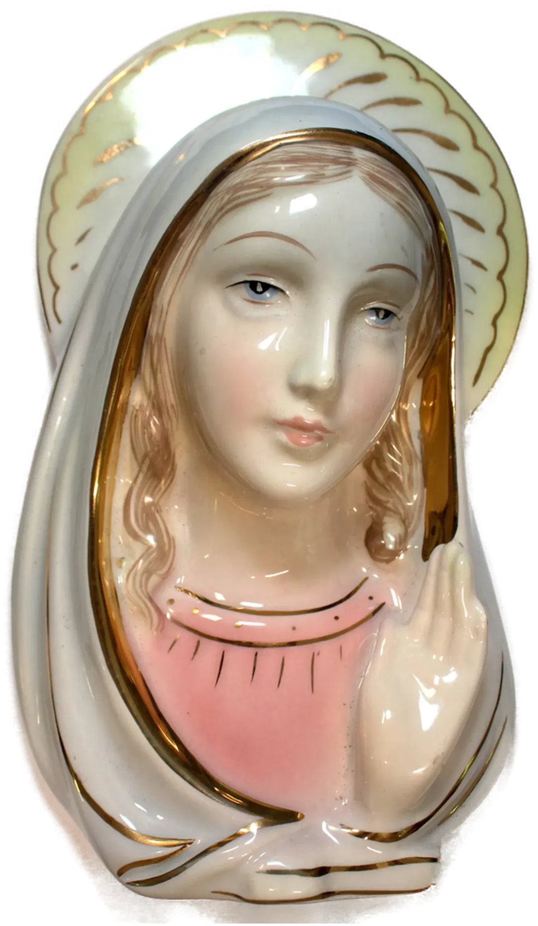 Porzellan-Wandfigur Madonna mit Kind, goldverziert - Bild 4