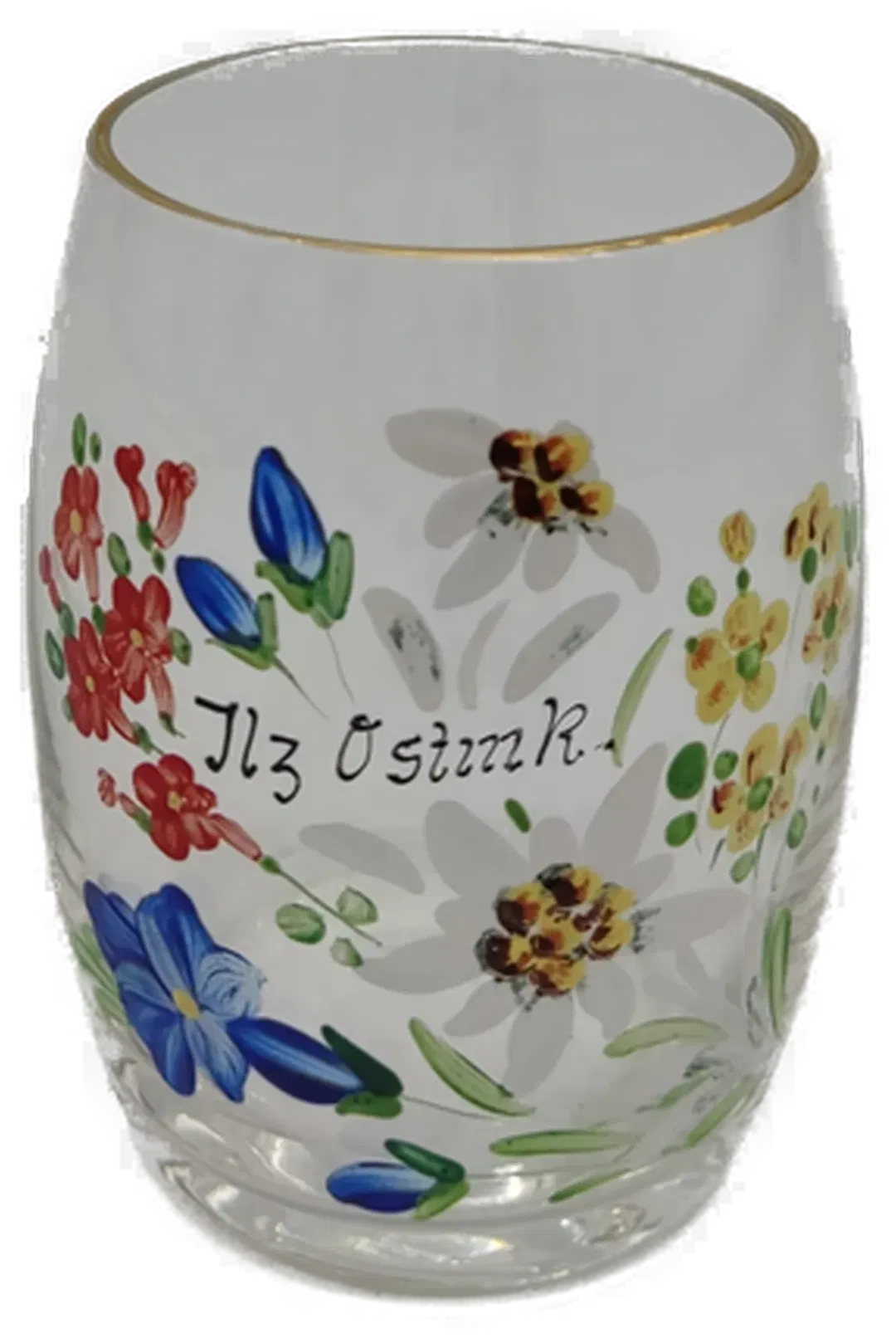 Glas 'Ilz Ostmk', bunt mit Goldrand, handbemalt - Bild 1
