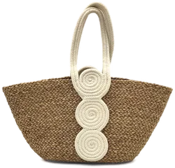 Strohhandtasche Damen mit weißen Muster - Bild 2