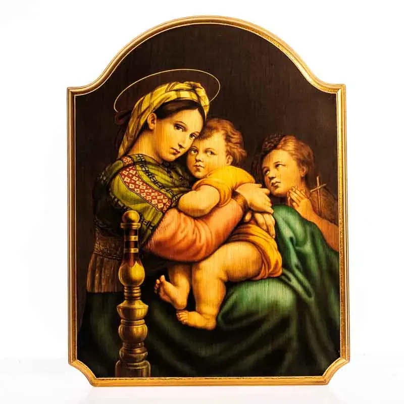Madonna mit zwei Kindern Holztafel Holzbild sakrale Kunst - Bild 3