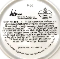 Hutschenreuther Sammelteller 1986 - „Sommergoldhähnchen“ von Ursula Band (Teller 203 H) - Bild 3