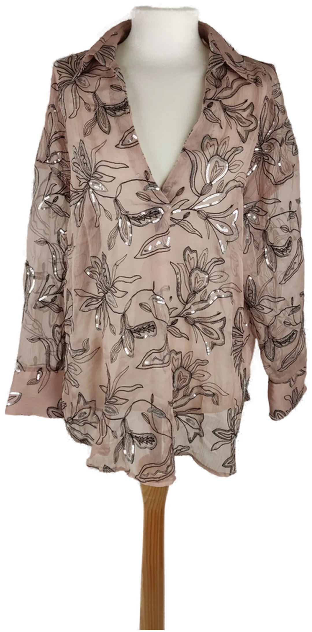 Zara Geblümte Transparente Paillettenbluse | Sommer-Zauber - Bild 1