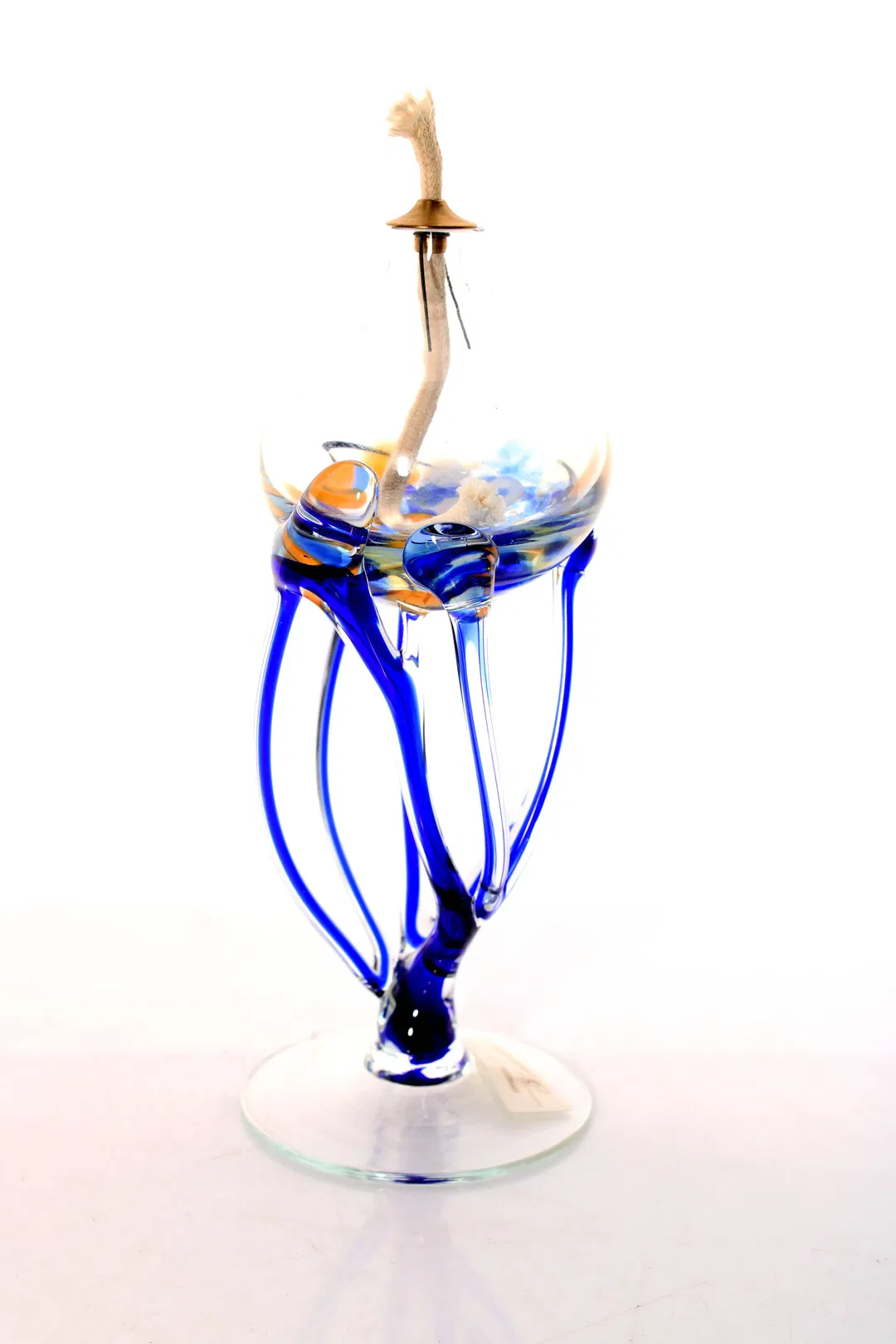 Mundgeblasene Glasöl-Lampe – Handarbeit mit blauem Glasdekor - Bild 1