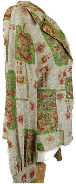 Vintage Damenbluse mit Reverskragen und breiten Manschetten gemustert - M/38 - Bild 3