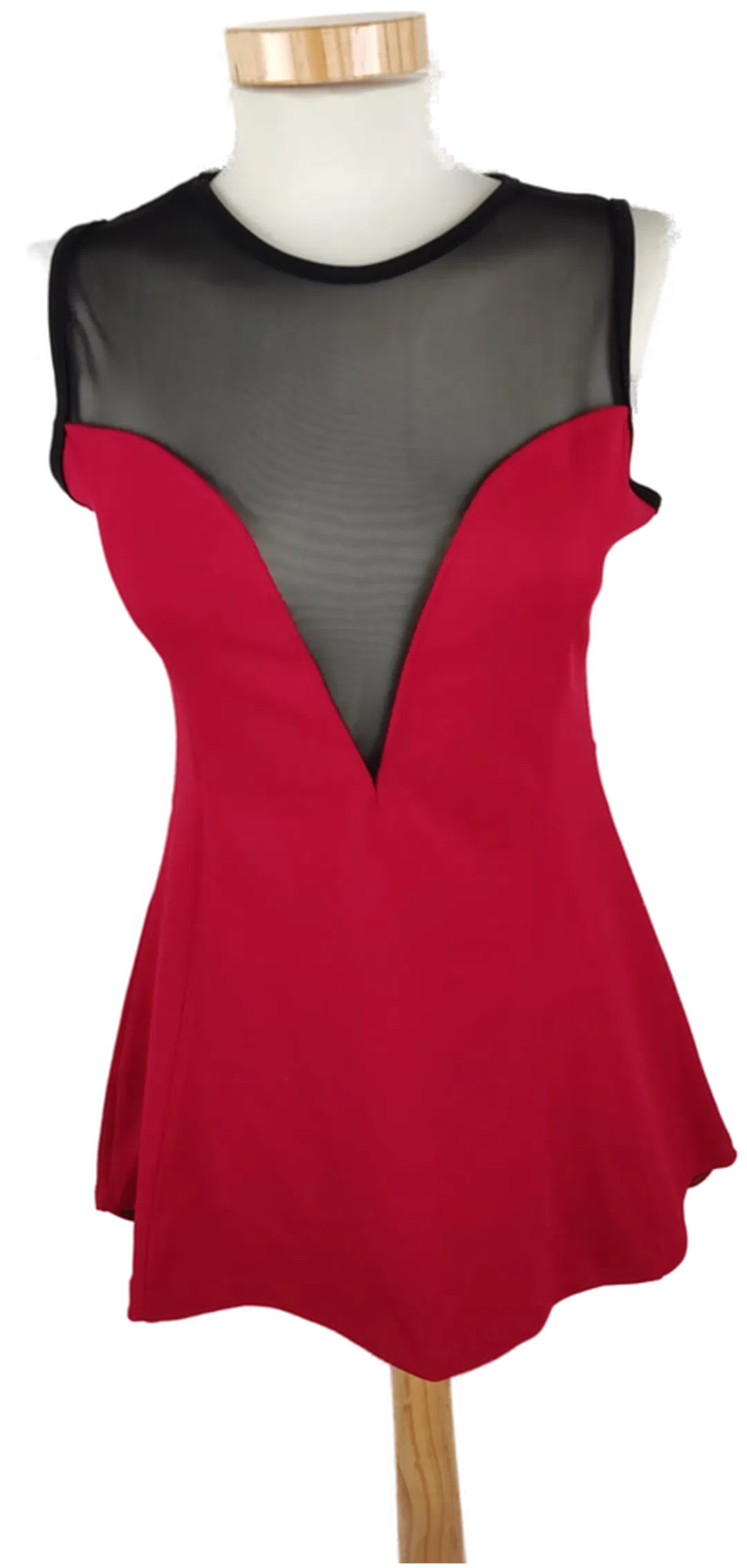 Damen Longshirt, Rot mit schwarzem Tüll-Einsatz, Gr. S - Bild 1