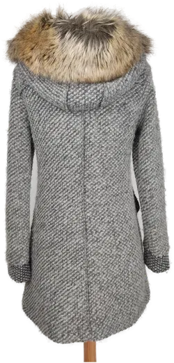 Fred Mello Damen Kapuzenstrickjacke mit Pelzkragen grau - M/38 - Bild 2