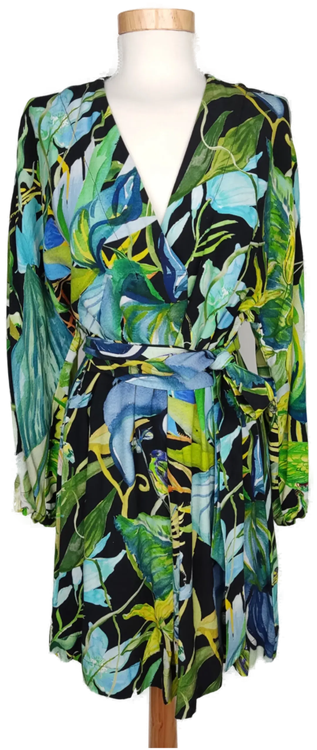 H&M Damen Tunika blau/grün gemustert - XS/34 - Bild 1