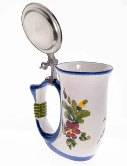 QUIST Handgemachter Keramik Krug mit Zinndeckel mit Blumenmotiv - Bild 2