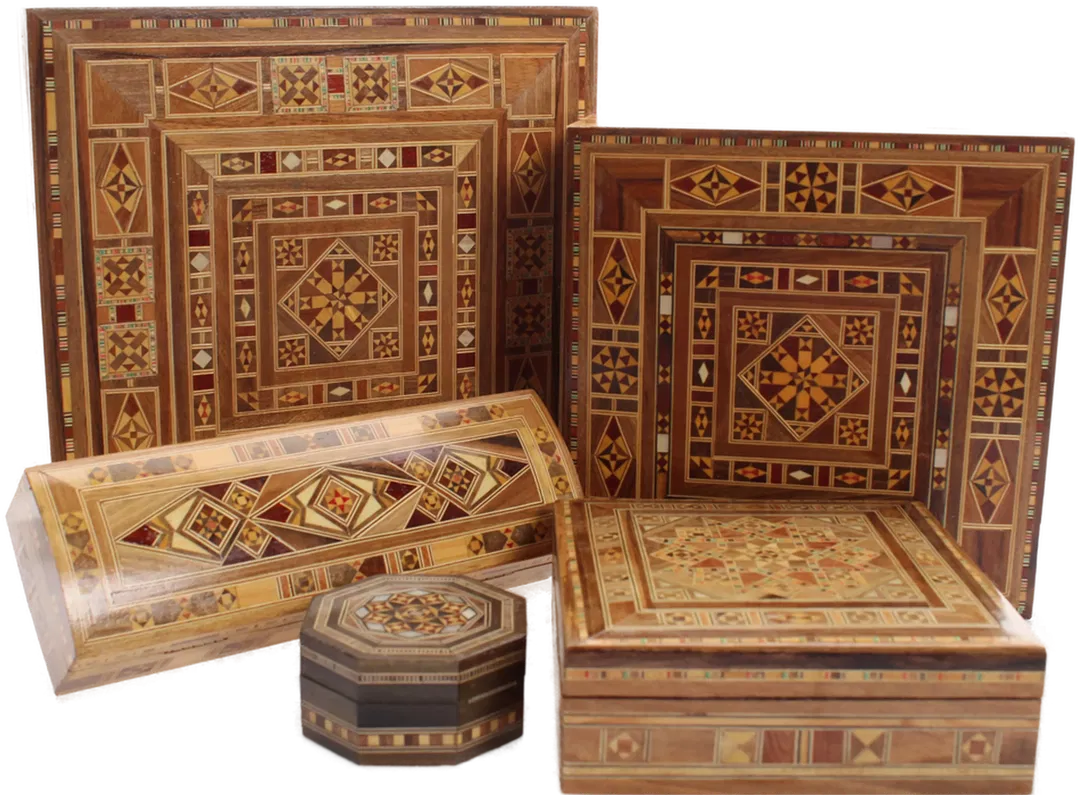 Set orientalischer Intarsienkästchen – 5 Stück, Holz, Handarbeit - Bild 2