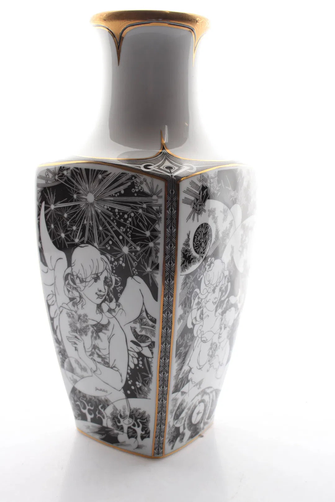 Hollóháza Porzellanvase 30,5 cm – Art Deco / Jugendstil Motiv – Ungarn – 1. Wahl - Bild 4